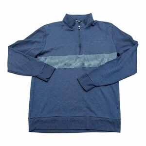 Travis Mathew Men's Blue Quarter-Zip Striped Sweater